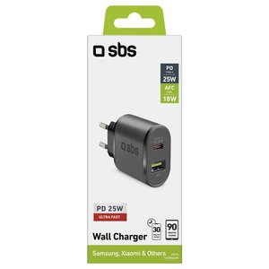 Cargador de Pared USB Tipo-C con Cable USB Tipo-A, 25W Power Delivery, Negro, TETRPD25W, Cargadores y Adaptadores - Product Image 2