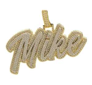 Pendentif de luxe personnalisé avec nom, en argent sterling plaqué or, serti de moissanite blanche VVS1 taille brillant, bijoux hip-hop, breloque sur mesure - Product Image 4