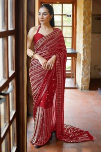 Sari indien Bollywood fantaisie ethnique en tissu géorgette lourd et doux, très tendance, export, dernière collection exclusive pour les femmes, vêtements de fête - Product Image 3