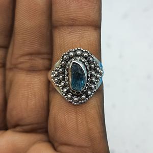 Anillo de diseñador artesanal bohemio de Plata de Ley 925 hecho a mano neón apatita piedra preciosa diamante bisel ajuste exclusivo - Product Image 2