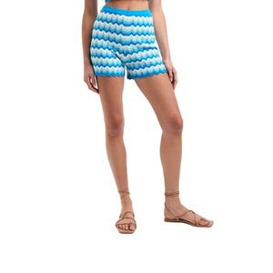 Shorts de Mujer con Cintura Alta, Elástica y Azul, con Estampados Texturizados en Tonos Fríos y Bordes Festoneados - Product Image 1