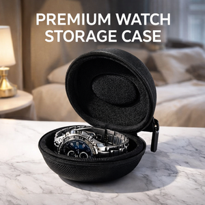 Boîte de rangement portable en plastique anti-rayures pour montres avec fermeture éclair - Organisateur compact pour montres résistant aux chocs pour les voyages - Product Image 1