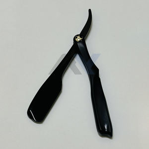 Rasoir de barbier professionnel de type pince, entièrement noir mat, en acier inoxydable, manche pliable en plastique, outil de rasage à rasoir - Product Image 2