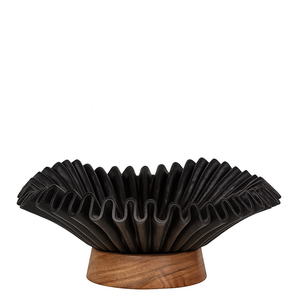 Nouveau bol en marbre festonné blanc avec base en bois Premium fabriqué à la main décor à la maison fleur forme bol à fruits élégant accent de table - Product Image 3