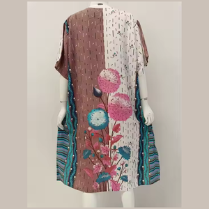 Chemise de nuit d'été en rayonne à manches courtes, imprimé floral, taille jumbo, vêtements de nuit à taille élastique avec doublure douce, longueur au genou - Product Image 3