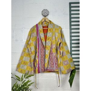 Vintage <b>Kantha</b> Stitch Dori <b>Jacket</b> One-of-a-Kind Handstitched Boho Chic Reversible Short Coat Patchwork Decoration for Spring - Product Image 1