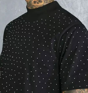 Camisetas de algodón 100% de alta calidad para hombre, de secado rápido y transpirable, de peso pesado, personalizables con venta al por mayor, ropa de hombre con diamantes de imitación - Product Image 3