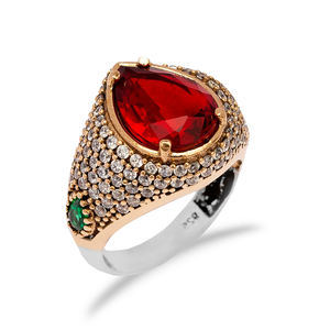 Pear Shape Garnet Stone Unisex Authentic <b>Rings</b> Turkish Handmade Wholesale 925 Sterling Silver Jewelry - Product Image 3