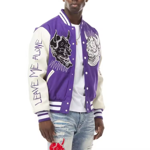 High Quality Wool College <b>Jacket</b> <b>Leather</b> Sleeve Plain Purple Lettermen Baseball Men's Casual Versity <b>Jacket</b> - Product Image 5