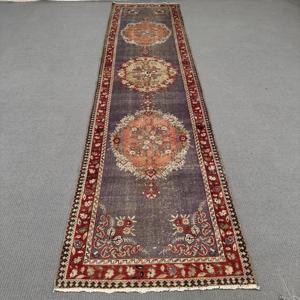 0.3x12.3 ft Turkish Rug, Vintage <b>Runner</b> Rug, <b>Red</b> Floral Wool Rug - Product Image 1