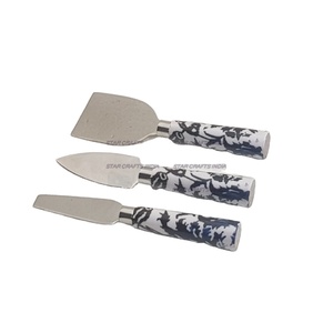 Noir et blanc motif fleuri poignée en résine couverts occidentaux cuillère fourchette couteau vaisselle gâteau serveur dîner ensemble - Product Image 1