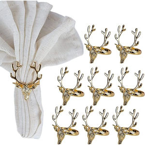 Ensemble de 6 anneaux de serviette en métal en forme de renne doré pour Noël, porte-serviettes en forme de tête de cerf pour les dîners de Noël, décoration - Product Image 4