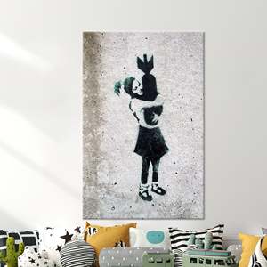 Lienzo Impreso con Diseño de Banksy Graffiti Girl: Arte Urbano, Decoración Moderna, Lienzo Enrollado - Product Image 1