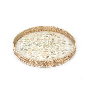 Meilleur Prix Bohème Décoratif Sculpté Bambou Bois Table Basse Plateau En Rotin Naturel Plateau De Service avec Vadrouille Incrustation En Gros Vietnam - Product Image 6