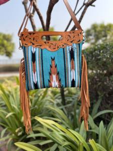 Hand Tooled Fringe Handbag Jacquard Turquoise Color <b>Sling</b> New Design Bohemian Aztec Fabric <b>Bags</b> Stylish <b>Bags</b> <b>for</b> <b>Women</b> - Product Image 3