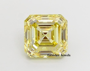 Diamante suelto de laboratorio con corte Asscher de 2.5 quilates, color amarillo intenso, certificado IGI, claridad VS, para joyería. - Product Image 1