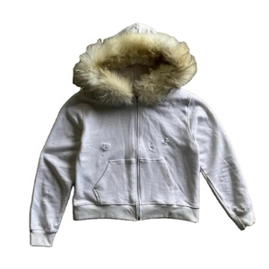 Sudadera con capucha de piel personalizada de mezcla de algodón básico, piel sintética desmontable, cremallera personalizada, sudadera pesada de 500gsm, OEM desgastado - Product Image 3