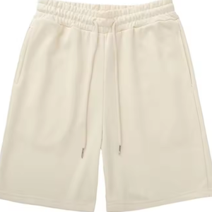 Nouveaux shorts d'été pour hommes en coton uni à taille haute, double pli, pantalon ample à cinq points, fermeture éclair, style décontracté tricoté - Product Image 6
