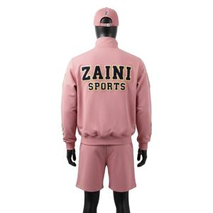 Conjunto Corto de Chaqueta Cortavientos para Hombre, Poliéster, Felpa, Rosa Suave, Diseño Sólido, Logotipo de Chenilla, Conjunto Corto de Chaqueta Cortavientos para Hombre, Talla Grande - Product Image 2