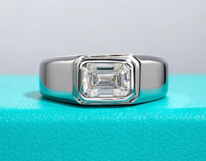 925 <b>Silver</b> Plated Moissanite Diamond <b>Men's</b> <b>Ring</b> Bold Style Emerald Cut Stone Bezel Setting <b>Wedding</b> Party Everyday Elegance - Product Image 5