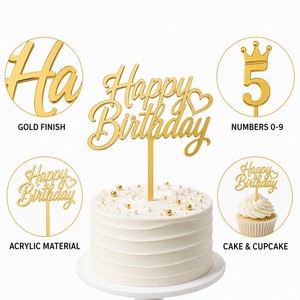 Acrylic <b>Cake</b> Topper Happy Birthday Gold Cupcake Topper <b>Cake</b> <b>Decoration</b> Party <b>Supplies</b> Birthday Wedding Anniversary Baby Shower - Product Image 6