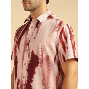 Amanush <b>Men's</b> Nylon Short Sleeve Tie Dye Casual Shirt Red Pink Summer Breathable Turn-down Collar Daily Wear <b>Mens</b> Shirts - Product Image 2