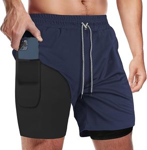 Pantalones Cortos Deportivos 2 en 1 de Poliéster de Secado Rápido para Hombre, Compresión para Exteriores, Ajustados, para Correr, con Estampado por Sublimación - Product Image 1