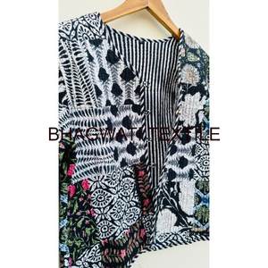 แจ็กเก็ตผ้าฝ้ายเย็บปะติดแบบอินเดียวินเทจเทคนิคการพิมพ์ลายทางแบบกลับด้านได้ระบายอากาศสั้นสำหรับฤดูใบไม้ร่วง - Product Image 2