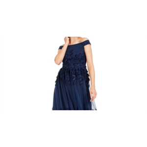 Abito da sera lungo Adrianna Papell da donna, blu navy, taglia 6, senza maniche, con spalle scoperte, linea vita naturale, in chiffon - Product Image 5