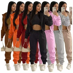 Servicio OEM alta calidad logotipo personalizado mujer Invierno 2 piezas chándal conjunto Sudadera con capucha pantalones de chándal 100% algodón transpirable a prueba de viento - Product Image 6