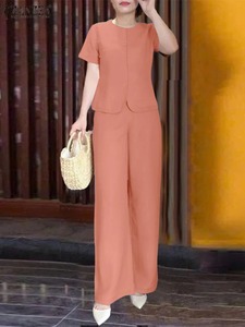 2025 été 2 pièces femmes décontracté travail survêtement ensembles couleur unie cheville-longueur 100% Polyester manches courtes col en v respirant - Product Image 4