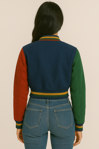 Veste de sport unisexe en laine et cuir, coupe-vent, avec logo personnalisé imprimé sur le devant, patchwork, imperméable, col montant, grande taille - Product Image 6