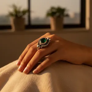 Anillo de Plata 925 con Ónix Verde Vintage, Engastado en Bisel, Estilo Unisex para Uso Diario - Product Image 2