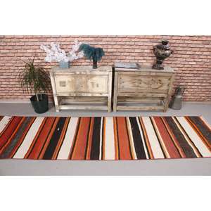 Tapis turc Kilim marron vintage style sud-ouest 2,6x9,8 pi (78x298 cm) - Product Image 2