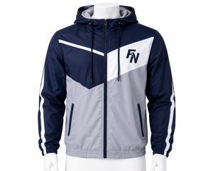 <b>Men's</b> Hooded <b>Racer</b> <b>Jacket</b> Navy Gray Color Blocking Windproof Zipper Closure Sporty Casual Summer Spandex/Polyester Shell - Product Image 1