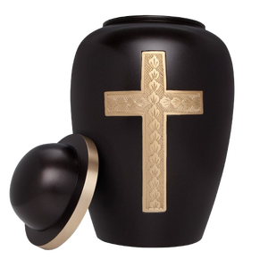 Urne funéraire marron avec croix dorée - Urne de crémation pour cendres humaines - Product Image 2