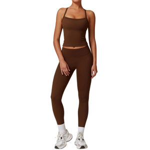 Conjuntos de entrenamiento de alta calidad para mujer, camiseta sin mangas con espalda cruzada de dos piezas, conjuntos de mallas de cintura alta a juego, trajes de gimnasio, ropa de trabajo - Product Image 1