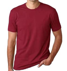 T-shirt pour homme de style sportif à col rond avec logo personnalisé, respirant, ajusté, pour le fitness, couleur bordeaux, col rond, en coton - Product Image 1