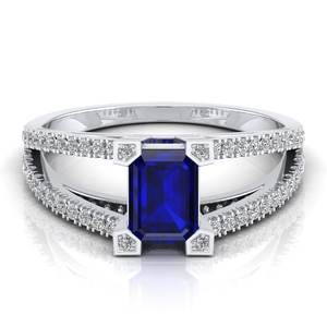 Anillo REYES Sparkle de Plata de Ley 925 con Zafiro Azul de Corte Esmeralda de 1 Quilate y Moissanita para Mujer, Regalo de Joyería Nupcial - Product Image 1