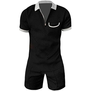 Conjunto de Polo y pantalones cortos para hombre Color Block Retro Patrón de rayas Manga corta Verano Casual Vacaciones Traje deportivo - Product Image 1