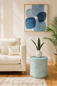 Mesa Auxiliar Atemporal de Nácar, Mesa de Centro de Madreperla, Diseño Único de Mosaico de Conchas, Taburete Contemporáneo para el Hogar, Venta Directa de Fábrica - Product Image 6