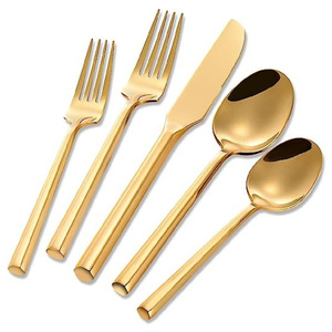 Fine qualité en gros mariage dîner fourchette cuillère couteau en acier inoxydable couverts ensemble plaqué or pour Restaurant ustensiles de cuisine utilisation - Product Image 1