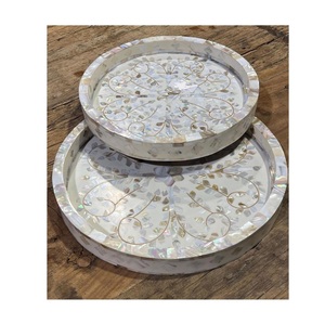 Vente à l'exportation de nacre élégante incrustation plateau rond et ensemble pour la maison hôtel café et restaurant servant des fins de l'Inde - Product Image 1