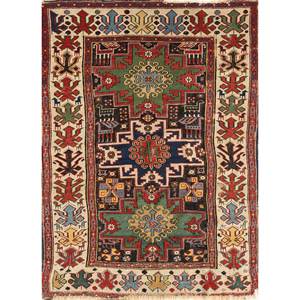 Kiaan Paem-1542 Geometric Abstract Wool Rug Hand Knotted for Entryway Living Room and <b>Hallway</b> Rectangular Home Decor - Product Image 1