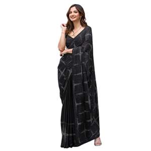 Trendmalls Siroski Work Saree para mujer con pieza de blusa sin costuras mezcla de seda negro ropa paquistaní y para el K1131-Indian - Product Image 1
