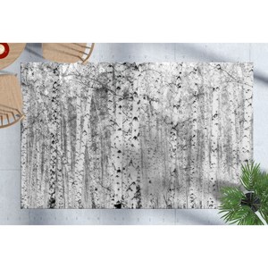 Alfombra de Bosque de Abedules, Alfombra Estampada, Alfombra Antideslizante Interior en Blanco y Negro, Alfombra de Chenilla - Product Image 4