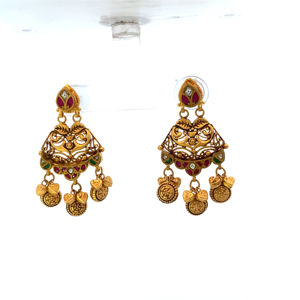 22K Gold Antique Filigree Necklace Set Traditional Temple Fine Jewelry - Product Image 4