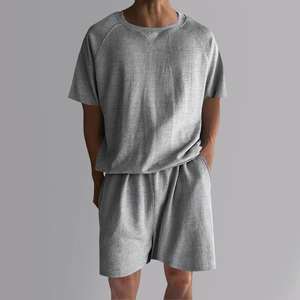 Calidad superior personalizado su propio diseño verano Color sólido hombres camisa de manga corta pantalones cortos deportes Casual verano hombres conjunto de dos piezas - Product Image 4