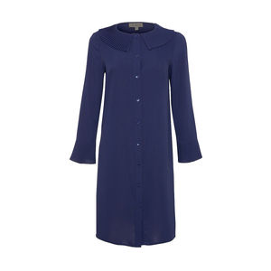 Tunique décontractée bleu marine avec col plissé, fermeture éclair et détails en crochet, longueur genou, robe de bureau pour femme, taille 2XL - Product Image 1
