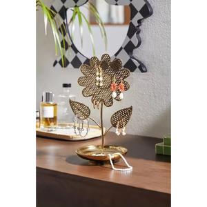 Nouveau support de bijoux décoratif en fer doré Design de fleurs avec plateau en métal pour le stockage d'affichage et le support de décoration de table - Product Image 5